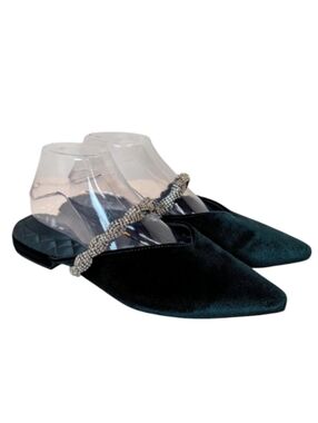 Birdies The Swan Bracelet Emerald Green Velvet Slip-On Mules Size 9
